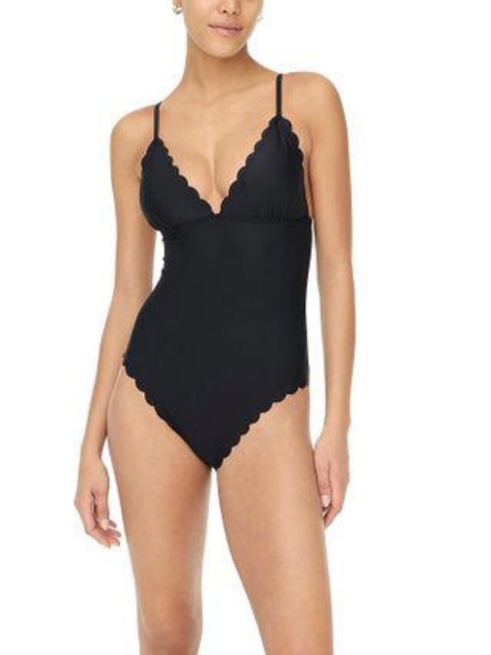 NEW J.Crew Scalloped One Piece Swimsuit Black Women's XS Adjustable Straps